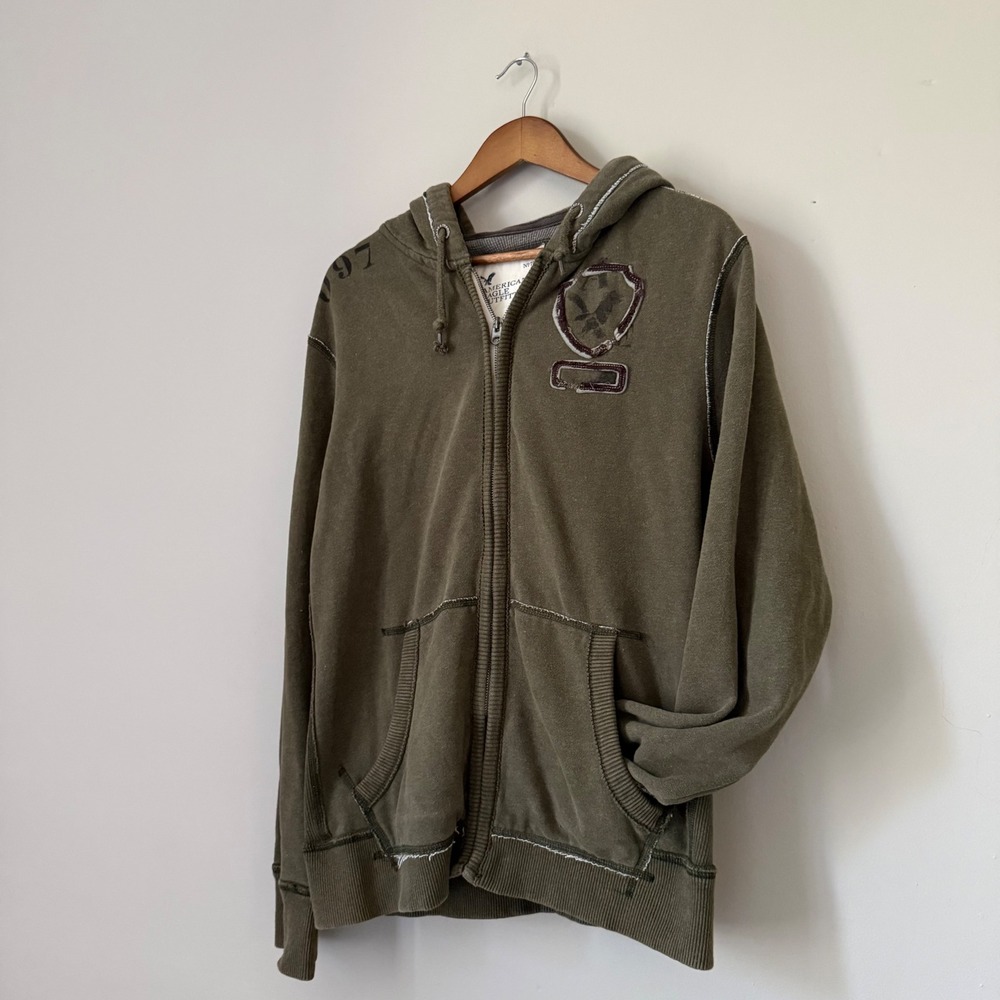 Vintage Y2K Military Style American Eagle Outfitters Full Zip Hoodie Size Large